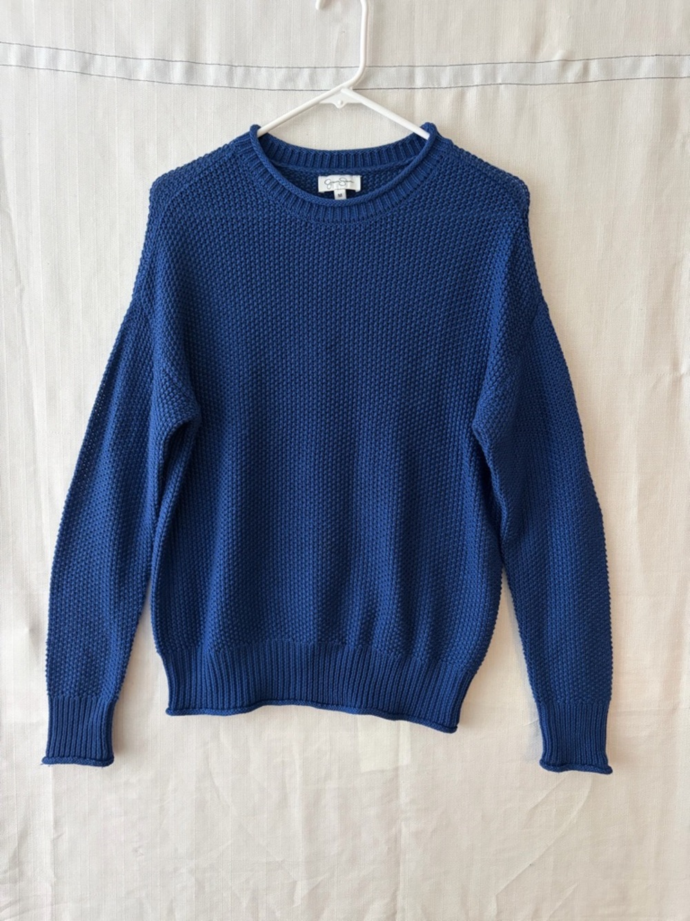 Jessica Simpson women’s Size M Mallory Blue Knit Sweater Textured Crew Neck(A511